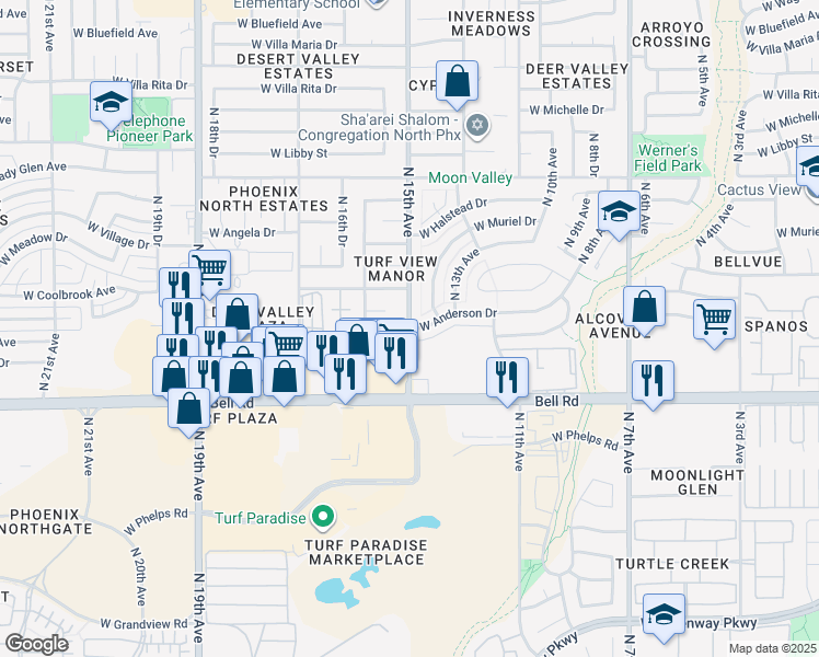 map of restaurants, bars, coffee shops, grocery stores, and more near 1962 West Anderson Drive in Phoenix