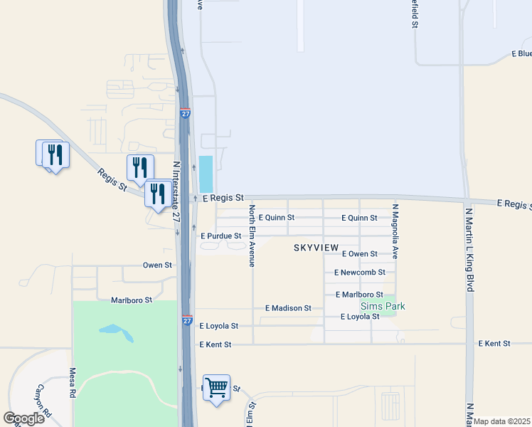 map of restaurants, bars, coffee shops, grocery stores, and more near 510 East Quinn Street in Lubbock