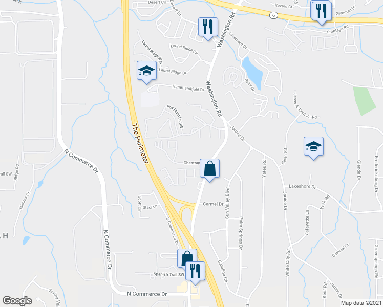 map of restaurants, bars, coffee shops, grocery stores, and more near 4275 High Park Lane in East Point