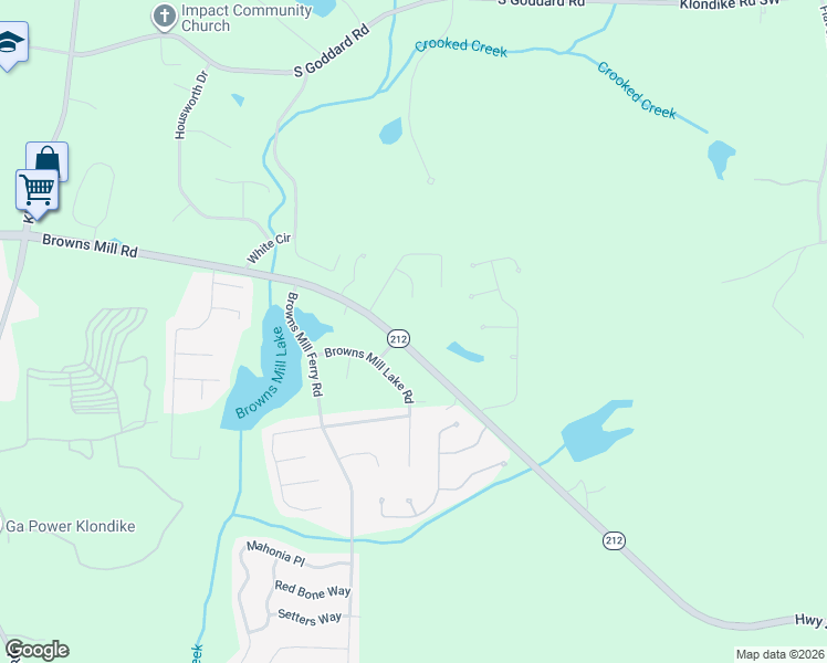 map of restaurants, bars, coffee shops, grocery stores, and more near 4586 Browns Mill Drive in Stonecrest