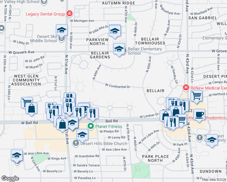 map of restaurants, bars, coffee shops, grocery stores, and more near 4828 West Christine Circle in Glendale
