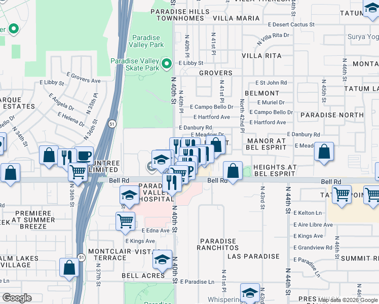 map of restaurants, bars, coffee shops, grocery stores, and more near 4045 East Anderson Drive in Phoenix