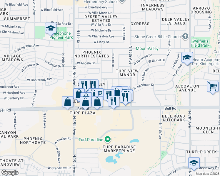 map of restaurants, bars, coffee shops, grocery stores, and more near 17217 North 17th Avenue in Phoenix