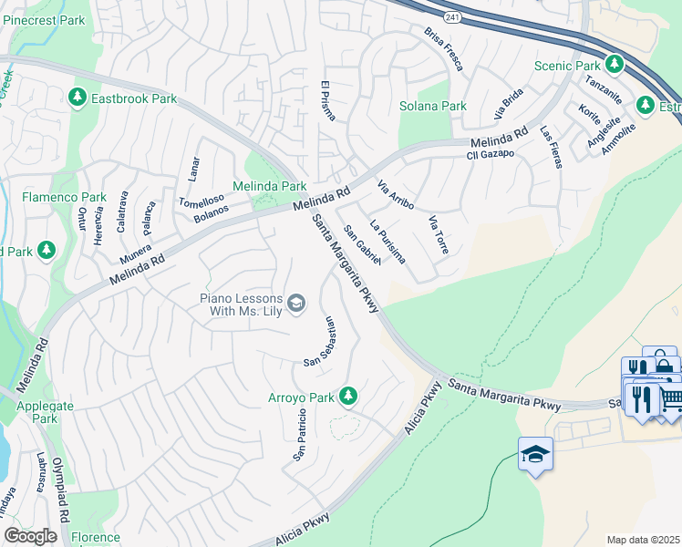 map of restaurants, bars, coffee shops, grocery stores, and more near 8 San Sebastian in Rancho Santa Margarita