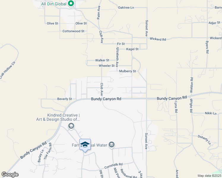 map of restaurants, bars, coffee shops, grocery stores, and more near 24695 Raymond Street in Wildomar
