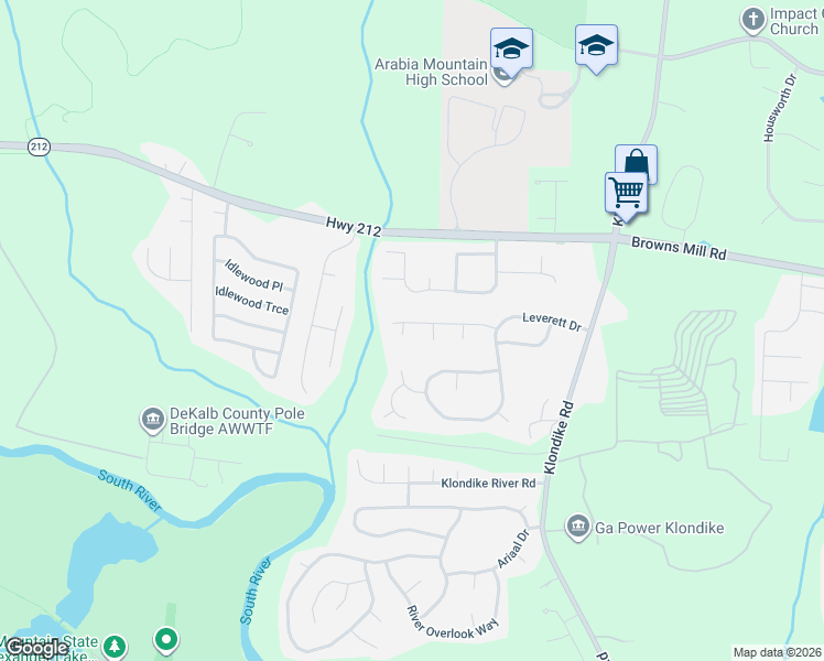 map of restaurants, bars, coffee shops, grocery stores, and more near 4614 Branch Court in Stonecrest