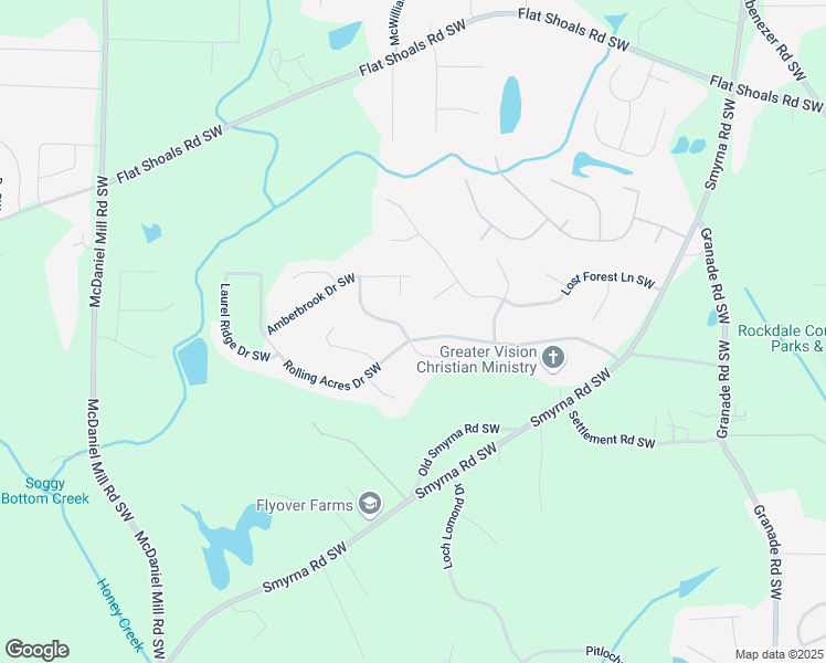 map of restaurants, bars, coffee shops, grocery stores, and more near 2288 Rolling Acres Drive Southwest in Conyers