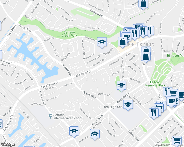 map of restaurants, bars, coffee shops, grocery stores, and more near 24975 Heartwood Circle in Lake Forest
