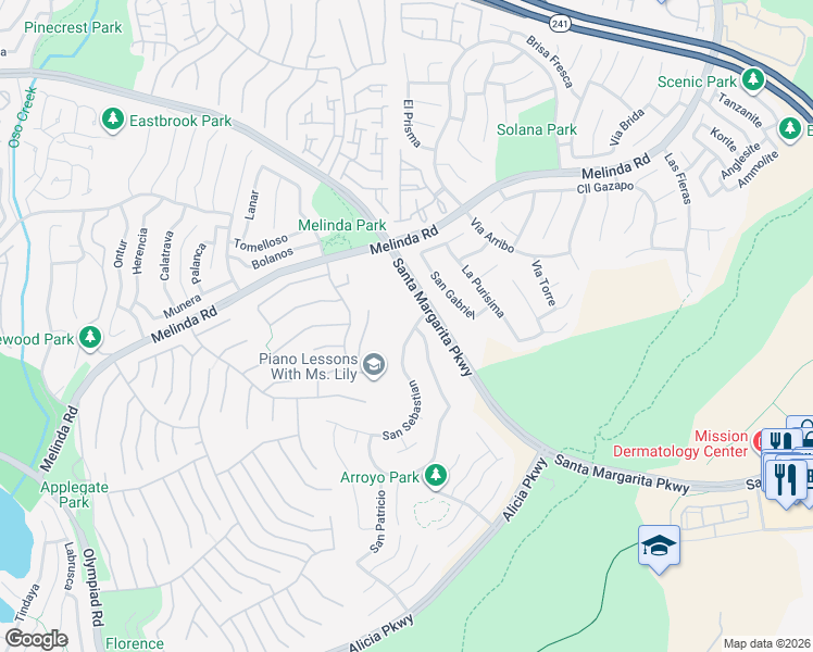 map of restaurants, bars, coffee shops, grocery stores, and more near 2 San Sebastian in Rancho Santa Margarita