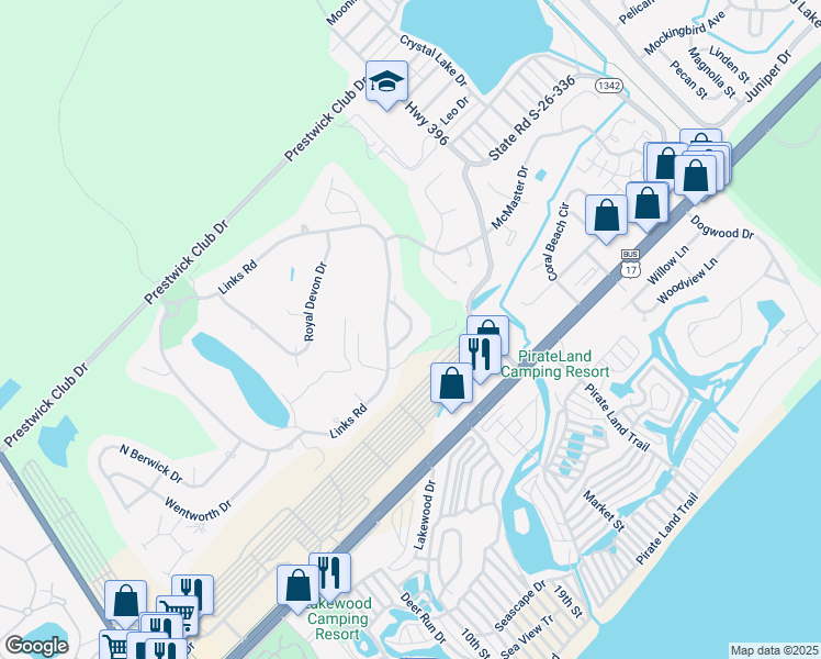 map of restaurants, bars, coffee shops, grocery stores, and more near 508 Pipers Lane in Myrtle Beach