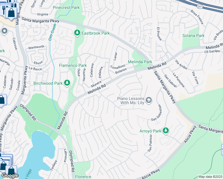 map of restaurants, bars, coffee shops, grocery stores, and more near 28632 Mill-Pond in Mission Viejo