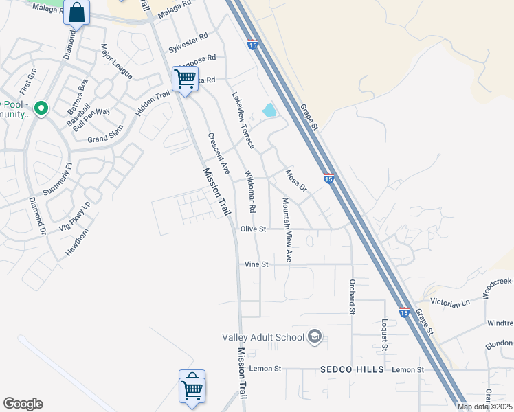 map of restaurants, bars, coffee shops, grocery stores, and more near 32926 Wildomar Road in Lake Elsinore