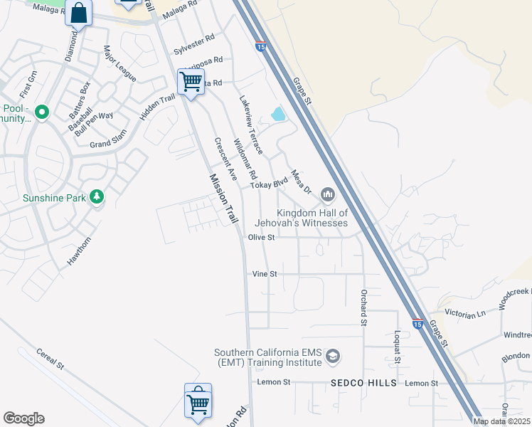 map of restaurants, bars, coffee shops, grocery stores, and more near 32926 Wildomar Road in Lake Elsinore