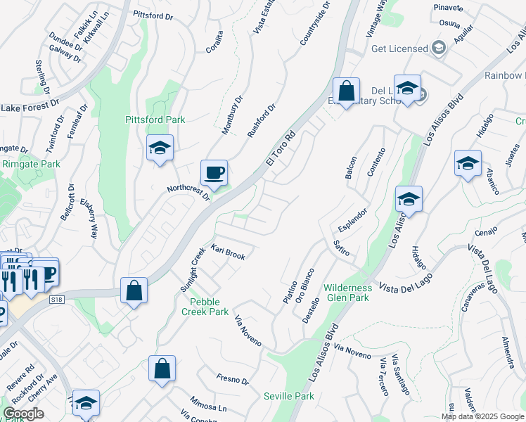 map of restaurants, bars, coffee shops, grocery stores, and more near 26656 Rio Hondo Circle in Lake Forest