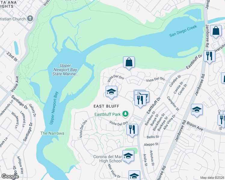 map of restaurants, bars, coffee shops, grocery stores, and more near 2638 Vista Del Oro in Newport Beach