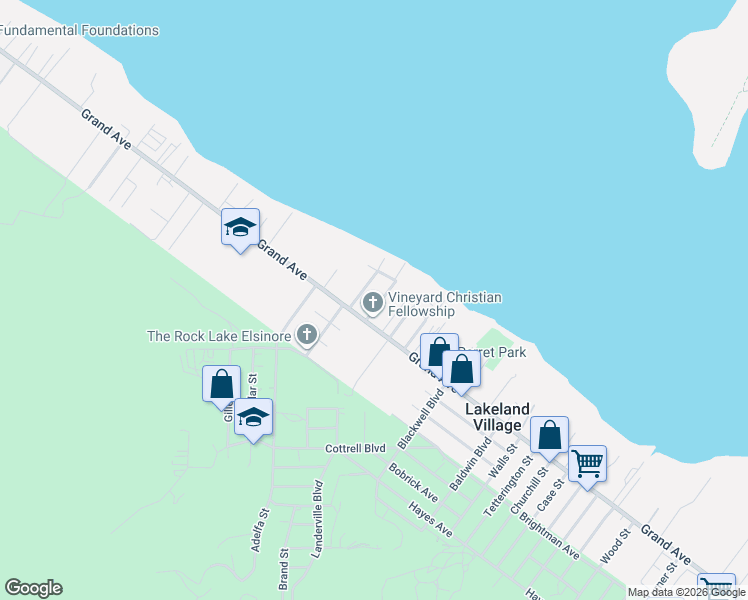 map of restaurants, bars, coffee shops, grocery stores, and more near 32961 Urban Avenue in Lake Elsinore