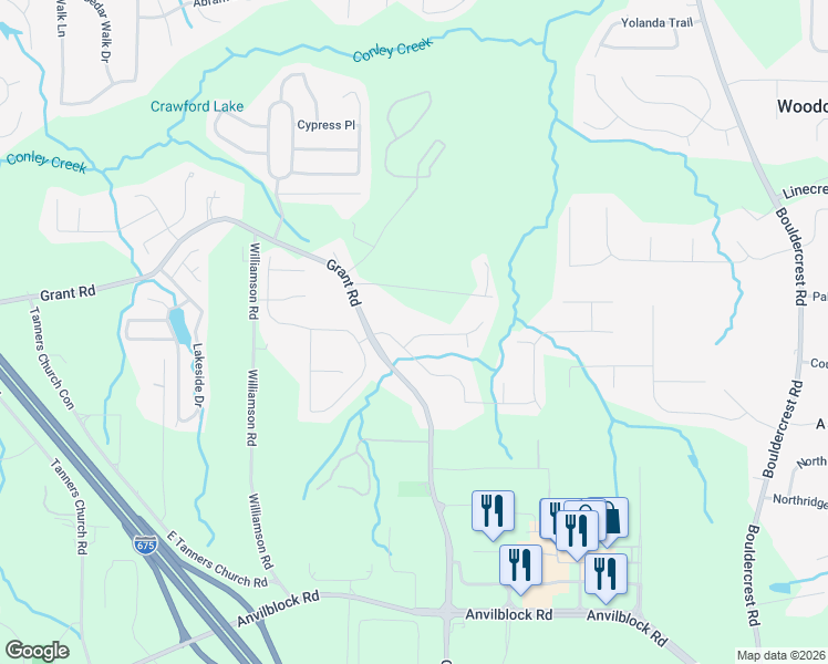 map of restaurants, bars, coffee shops, grocery stores, and more near 2749 Village Park Drive in Ellenwood