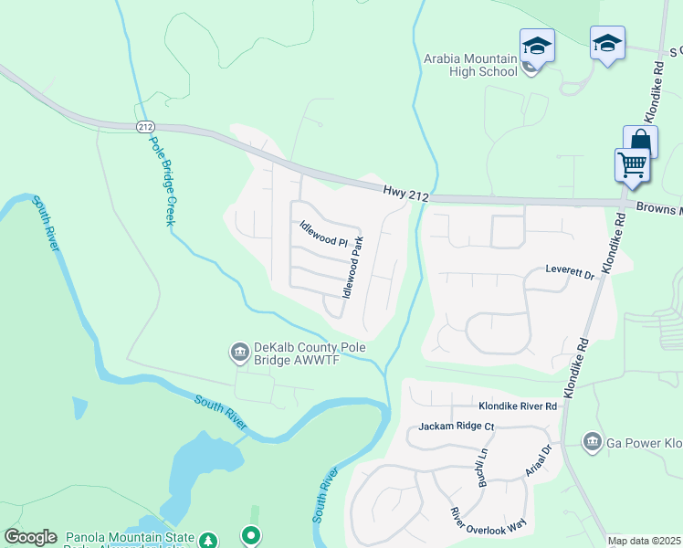 map of restaurants, bars, coffee shops, grocery stores, and more near 6158 Idlewood Pass in Lithonia
