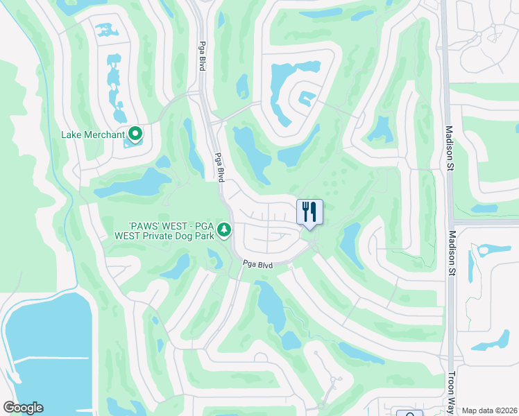 map of restaurants, bars, coffee shops, grocery stores, and more near 80241 Champions Way in La Quinta