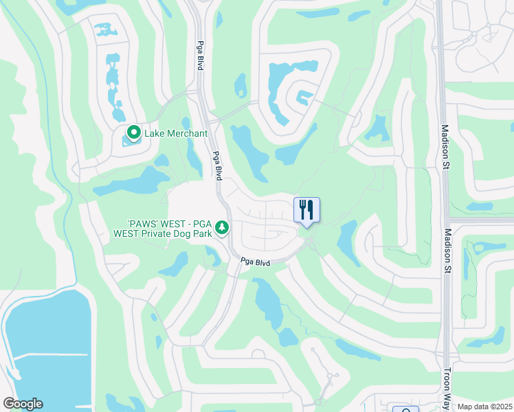 map of restaurants, bars, coffee shops, grocery stores, and more near 80241 Champions Way in La Quinta