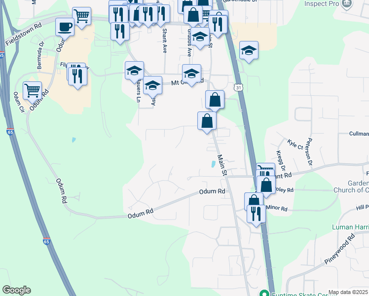 map of restaurants, bars, coffee shops, grocery stores, and more near 4272 Lochshire Lane in Gardendale