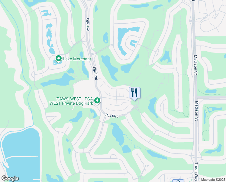 map of restaurants, bars, coffee shops, grocery stores, and more near 80241 Champions Way in La Quinta