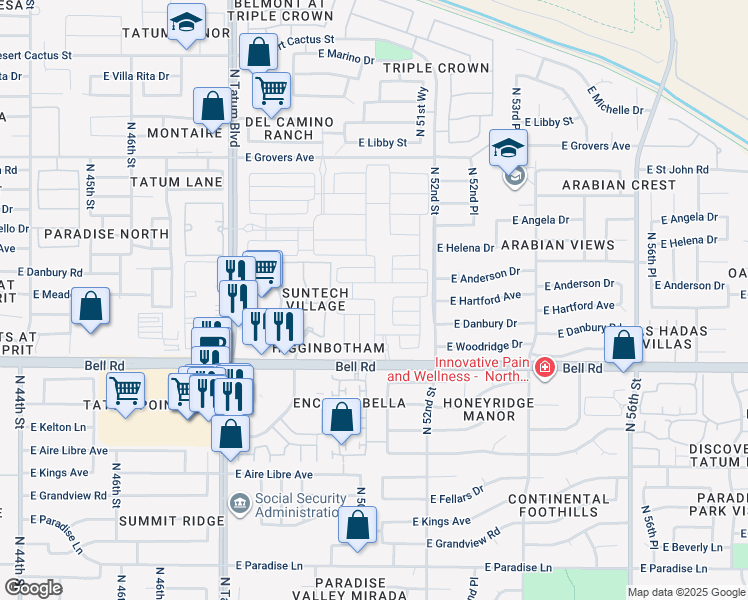 map of restaurants, bars, coffee shops, grocery stores, and more near East Gallop Way in Phoenix