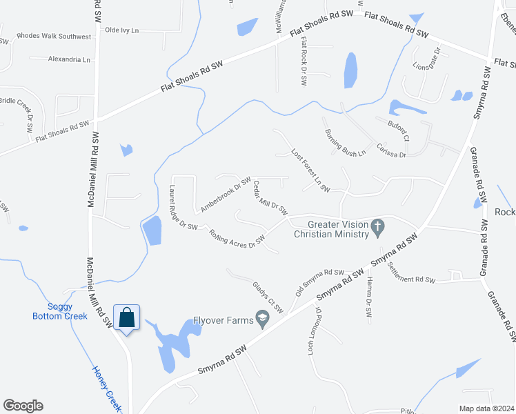 map of restaurants, bars, coffee shops, grocery stores, and more near 2330 Cedar Mill Drive Southwest in Conyers