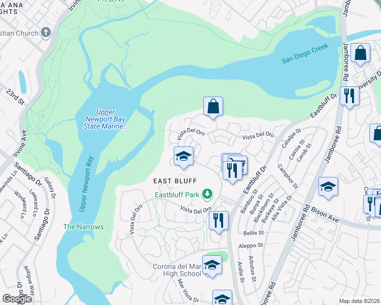 map of restaurants, bars, coffee shops, grocery stores, and more near 434 Vista Roma in Newport Beach