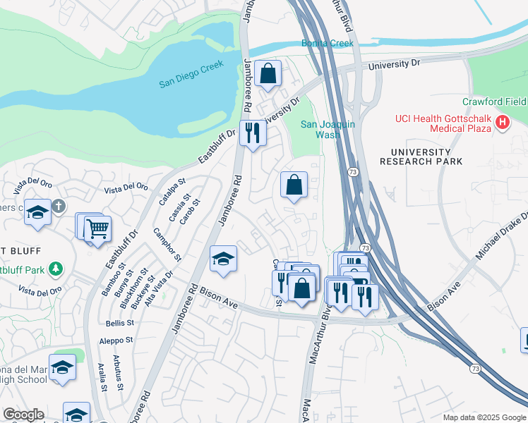 map of restaurants, bars, coffee shops, grocery stores, and more near 137 Corsica Drive in Newport Beach