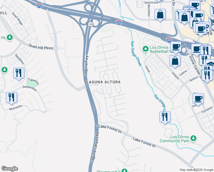 map of restaurants, bars, coffee shops, grocery stores, and more near 55 Tesoro in Irvine