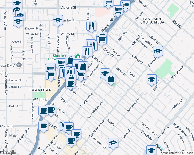 map of restaurants, bars, coffee shops, grocery stores, and more near 1968 Rosemary Place in Costa Mesa