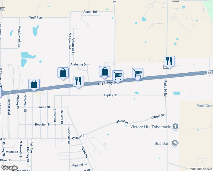 map of restaurants, bars, coffee shops, grocery stores, and more near 2624 U.S. 82 in Gainesville