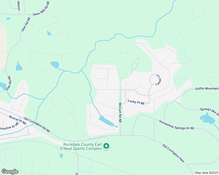 map of restaurants, bars, coffee shops, grocery stores, and more near 2413 Brynlyn Woods Drive Northeast in Conyers