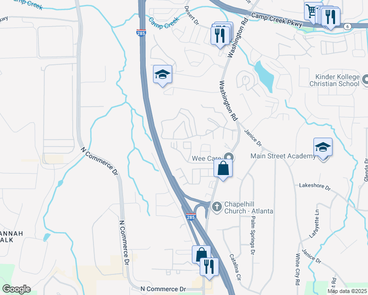 map of restaurants, bars, coffee shops, grocery stores, and more near 4068 Carriage House Court Southwest in East Point