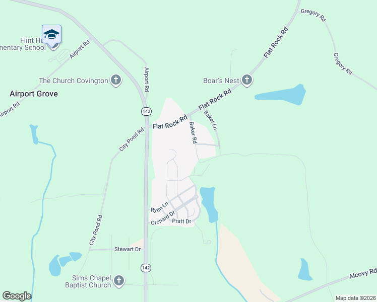 map of restaurants, bars, coffee shops, grocery stores, and more near 605 Baker Road in Oxford