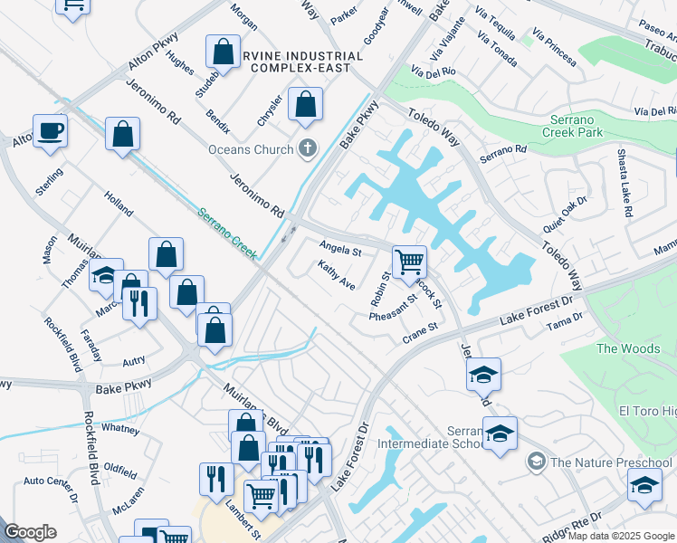 map of restaurants, bars, coffee shops, grocery stores, and more near 24161 Kathy Avenue in Lake Forest