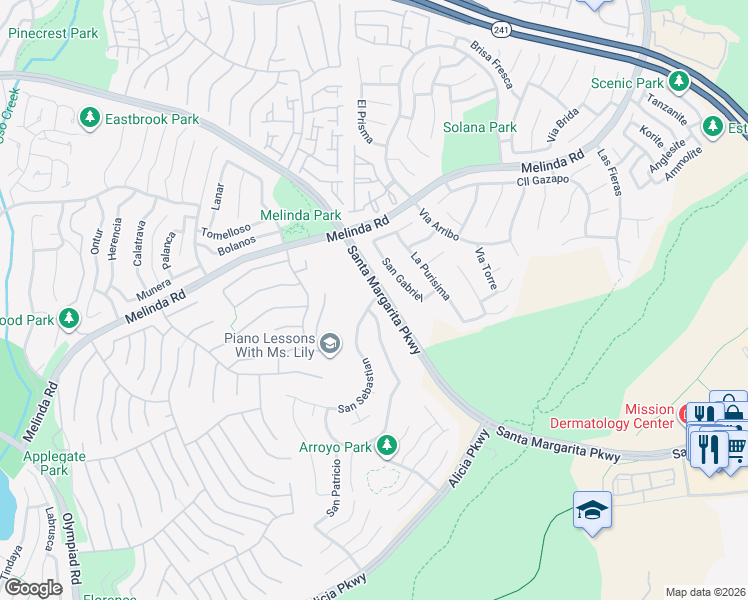 map of restaurants, bars, coffee shops, grocery stores, and more near 2 San Sebastian in Rancho Santa Margarita