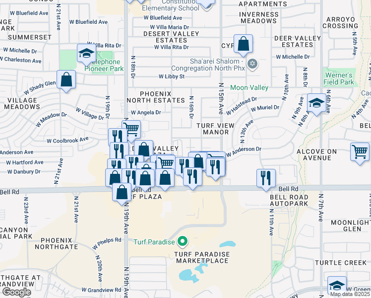 map of restaurants, bars, coffee shops, grocery stores, and more near 17217 North 17th Avenue in Phoenix