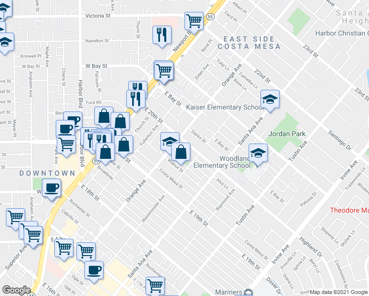 map of restaurants, bars, coffee shops, grocery stores, and more near 1998 Orange Avenue in Costa Mesa