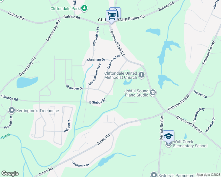 map of restaurants, bars, coffee shops, grocery stores, and more near 4110 Cranwood Drive in College Park