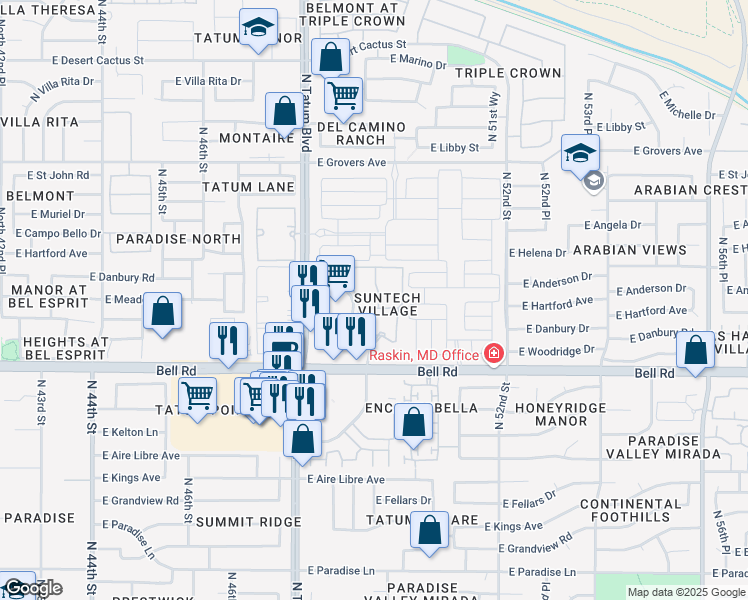 map of restaurants, bars, coffee shops, grocery stores, and more near 15 East Angela Drive in Scottsdale