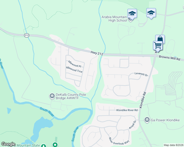 map of restaurants, bars, coffee shops, grocery stores, and more near 4558 Latchwood Drive in Stonecrest