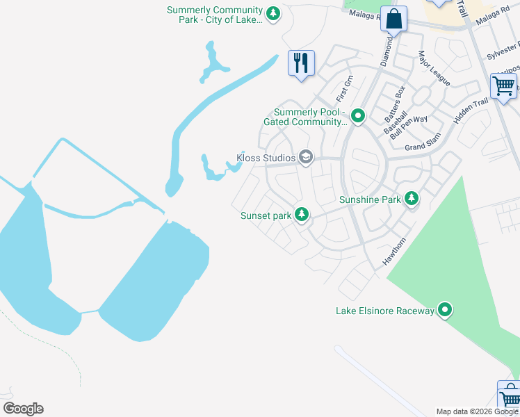 map of restaurants, bars, coffee shops, grocery stores, and more near 29132 Gardenia in Lake Elsinore