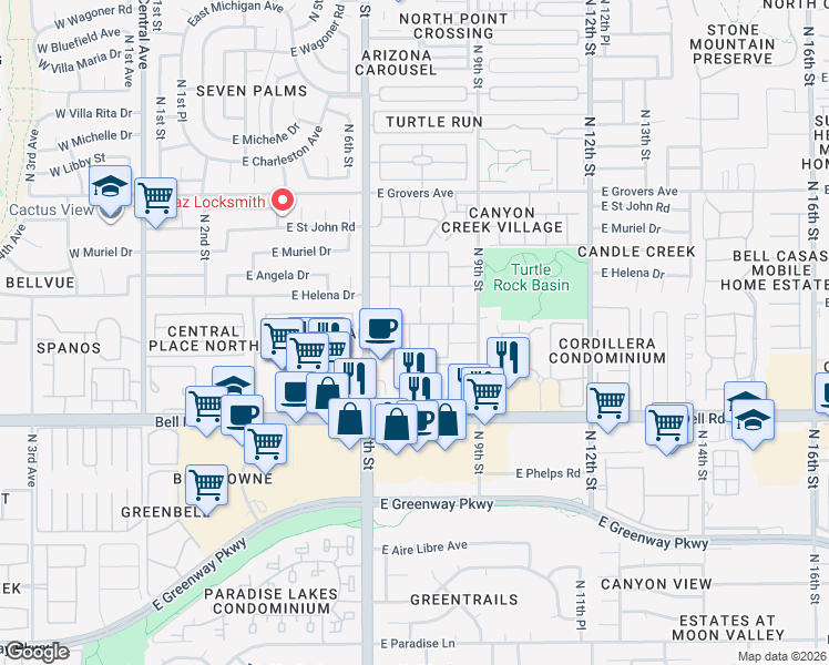 map of restaurants, bars, coffee shops, grocery stores, and more near 17249 North 7th Street in Phoenix