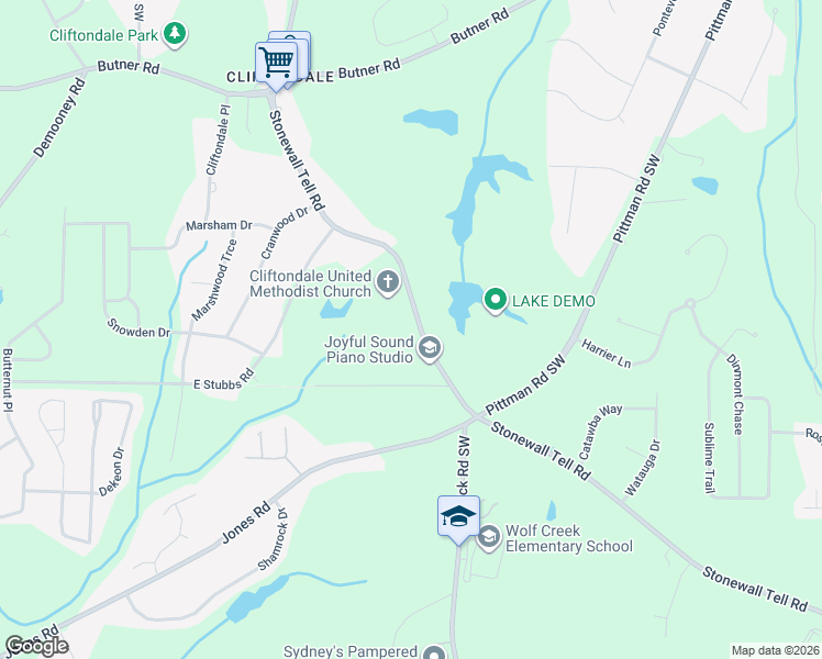 map of restaurants, bars, coffee shops, grocery stores, and more near 4125 Stonewall Tell Road in Atlanta