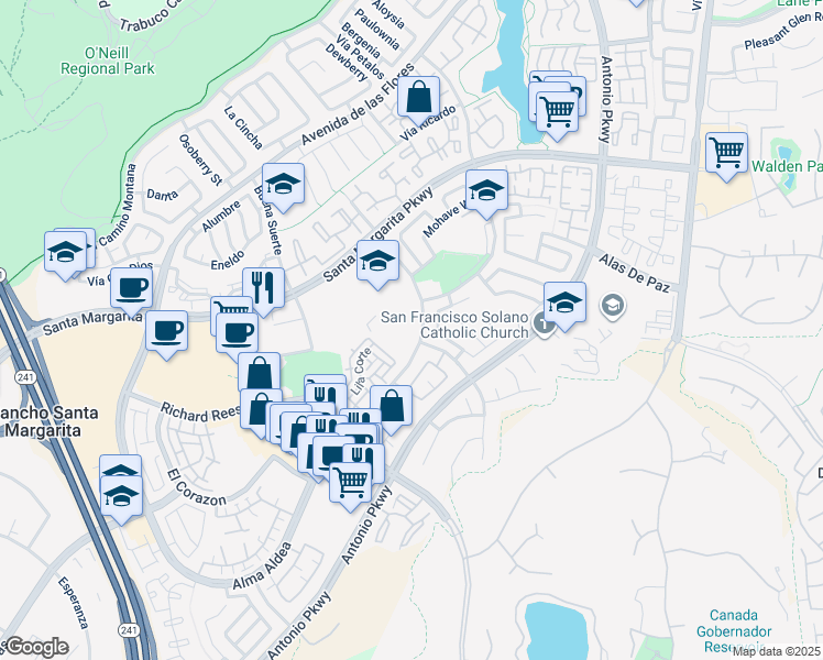 map of restaurants, bars, coffee shops, grocery stores, and more near 21931 Alma Aldea in Rancho Santa Margarita