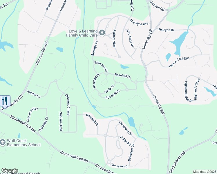 map of restaurants, bars, coffee shops, grocery stores, and more near 4175 Viola Place in Atlanta