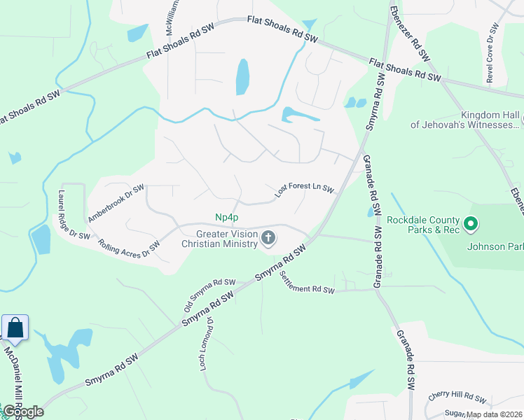 map of restaurants, bars, coffee shops, grocery stores, and more near 2125 Lost Forest Lane Southwest in Conyers