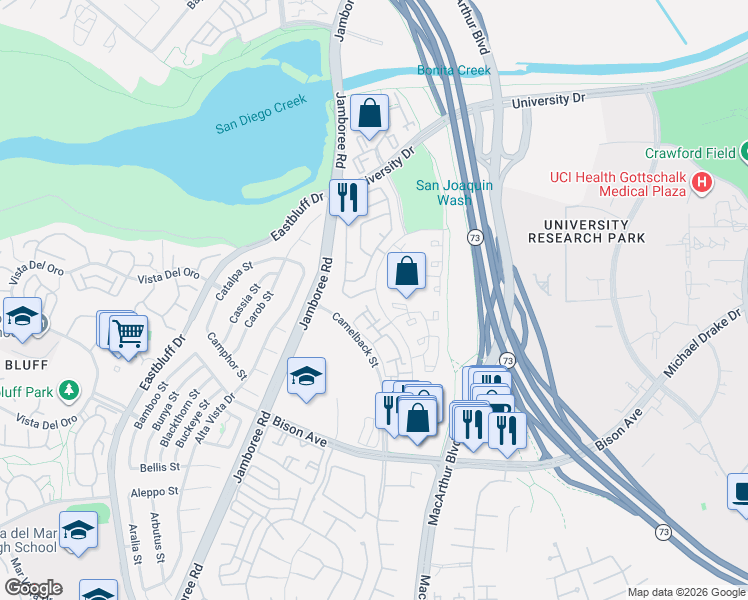 map of restaurants, bars, coffee shops, grocery stores, and more near 99 Corsica Dr in Newport Beach